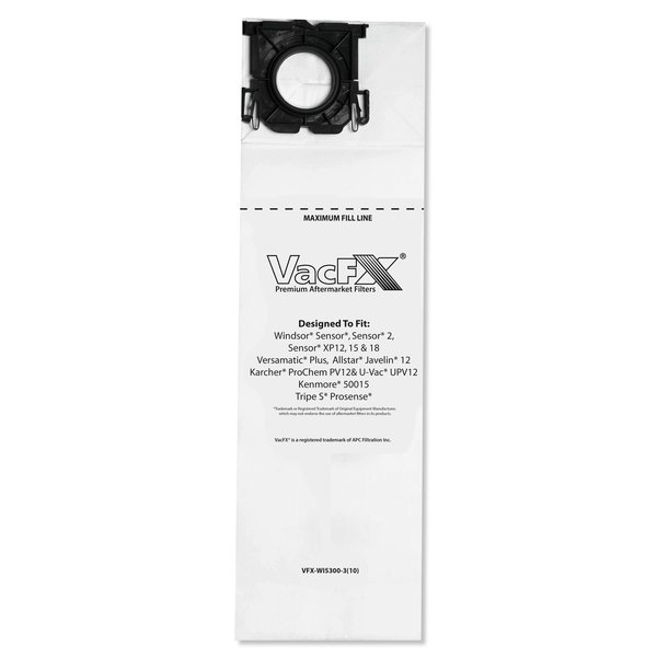Vacfx Vacuum Filter Bags for Windsor Sensor S/S2/XP/Veramatic Plus, PK100 VFX-WI5300-3(10)